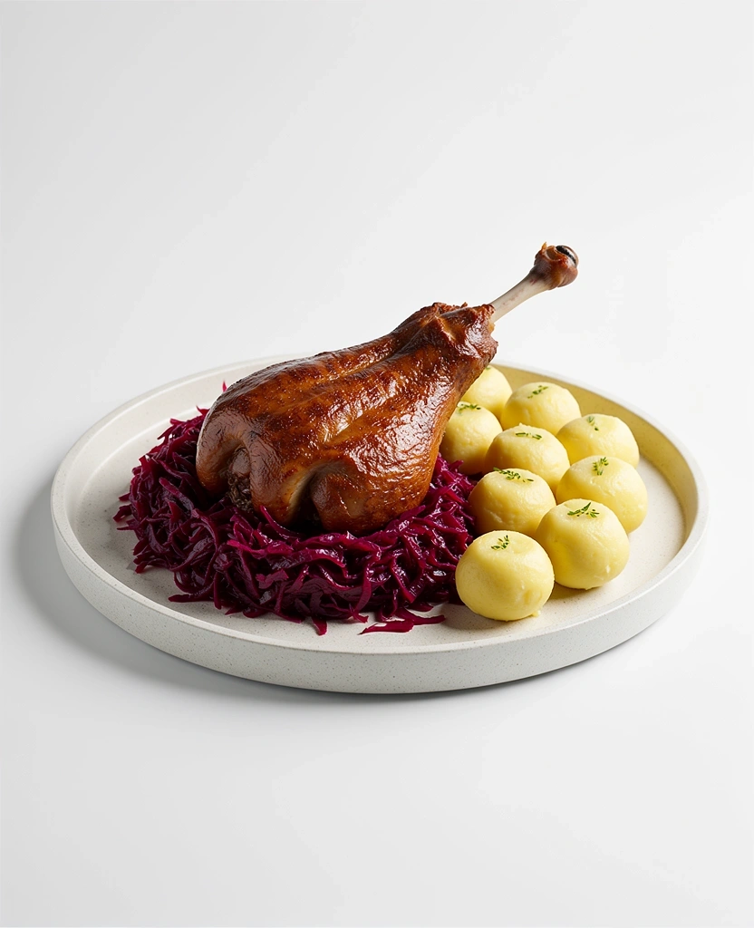 Pečené kachní stehno s červeným zelím